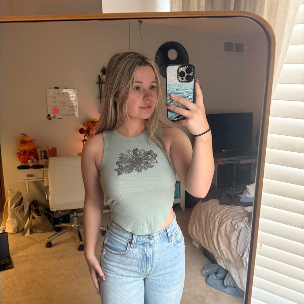 Arizona Jean Company Mint Green Floral Tank Top